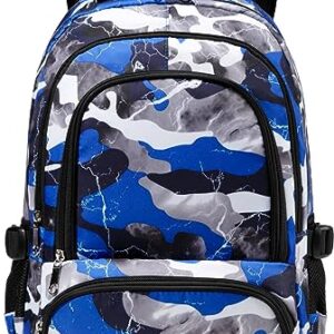 BLUEFAIRY Kids Backpack Boys Elementary School Bags Primary Middle School Book Bags for Teens Kindergarten Sturdy Waterproof Lightweight Durable Travel Gifts 17 Inch Ages 6-12 (Camo Blue)