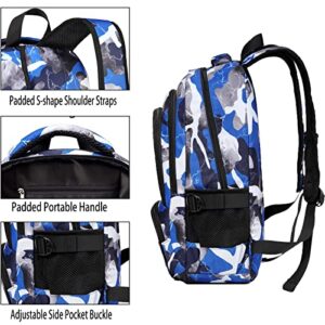 BLUEFAIRY Kids Backpack Boys Elementary School Bags Primary Middle School Book Bags for Teens Kindergarten Sturdy Waterproof Lightweight Durable Travel Gifts 17 Inch Ages 6-12 (Camo Blue)