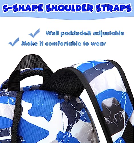 BLUEFAIRY Kids Backpack Boys Elementary School Bags Primary Middle School Book Bags for Teens Kindergarten Sturdy Waterproof Lightweight Durable Travel Gifts 17 Inch Ages 6-12 (Camo Blue)