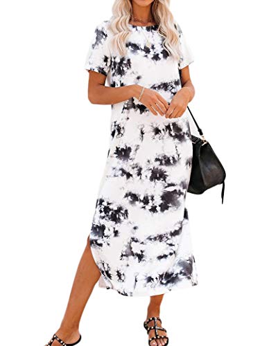 Tie Dye Split Dresses for Juniors Long Short Sleeve Summer Beach X-Large