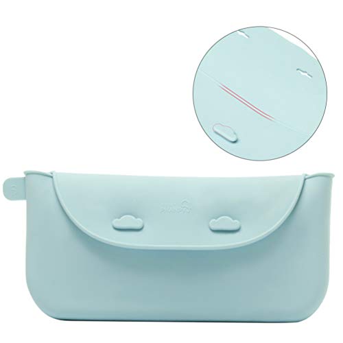 NUOBESTY Portable Tableware Box Cutlery Holder Bags Silicone Waterproof Storage Case for Baby Spoons Flatware Home Travel Bag (Blue)