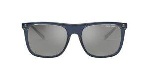 a|x armani exchange men's ax4102sf low bridge fit square sunglasses, shiny blue/silver mirrored, 57 mm