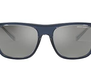 A|X ARMANI EXCHANGE Men's AX4102SF Low Bridge Fit Square Sunglasses, Shiny Blue/Silver Mirrored, 57 mm