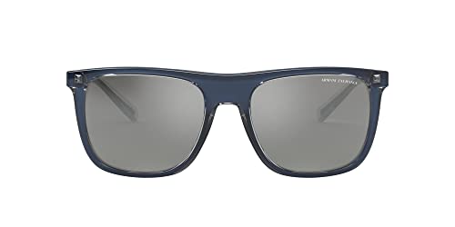 A|X ARMANI EXCHANGE Men's AX4102SF Low Bridge Fit Square Sunglasses, Shiny Blue/Silver Mirrored, 57 mm