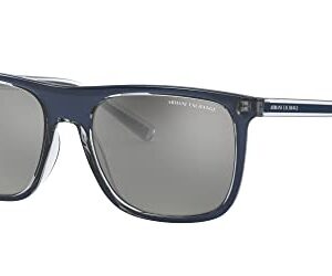 A|X ARMANI EXCHANGE Men's AX4102SF Low Bridge Fit Square Sunglasses, Shiny Blue/Silver Mirrored, 57 mm