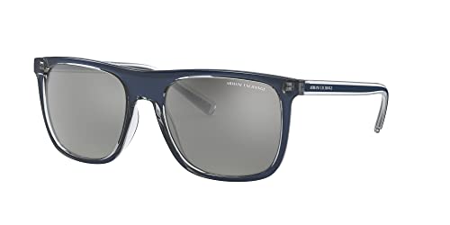 A|X ARMANI EXCHANGE Men's AX4102SF Low Bridge Fit Square Sunglasses, Shiny Blue/Silver Mirrored, 57 mm