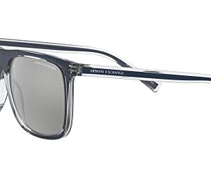 A|X ARMANI EXCHANGE Men's AX4102SF Low Bridge Fit Square Sunglasses, Shiny Blue/Silver Mirrored, 57 mm