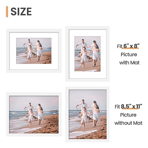 upsimples 8.5x11 Picture Frame Set of 3, Made of High Definition Glass for 6x8 with Mat or 8.5x11 Without Mat, Wall Mounting Photo Frames, White