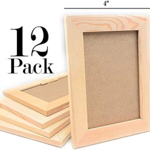 Pack of 12 Unfinished Solid Wood Picture Frames for Arts Crafts, DIY Painting Project Stand or Hang on The Wall 6x8 Frame Size Holds 6x4 Pictures for Kids Craft Birthday, School projects