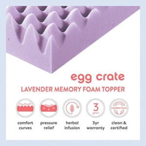 Best Price Mattress 2 Inch Egg Crate Memory Foam Mattress Topper with Soothing Lavender Infusion, CertiPUR-US Certified, Queen