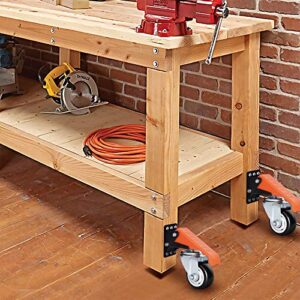 Ronlap Workbench Casters Kit 880 Lbs Capacity, 3" Extra Heavy Duty Retractable Casters 4 Pack, Side Mounted Adjustable Table Stepdown Casters