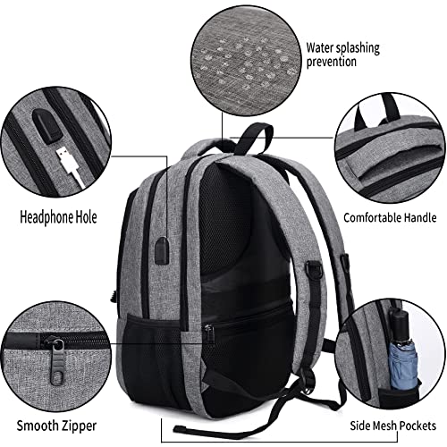 Monsdle Travel Laptop Backpack Anti Theft Backpacks with USB Charging Port, Travel Backpacks Business Work Bag 15.6 Inch College Computer Bag for Men Women, Grey