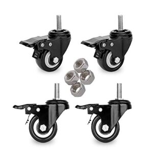 2" stem caster wheels with safety dual locking 600lbs heavy duty threaded stem casters no noise swivel castors with brakes 3/8"- 16 x 1" (set of 4)
