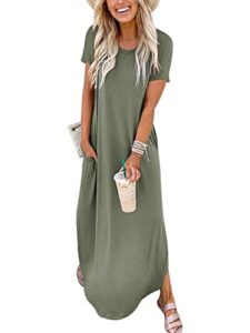 anrabess women's summer maxi dress casual loose t-shirt dress s long dress short sleeve split a222-ganlanlv-xl