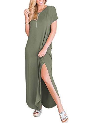 ANRABESS Women's Summer Maxi Dress Casual Loose T-Shirt Dress s Long Dress Short Sleeve Split A222-ganlanlv-XL