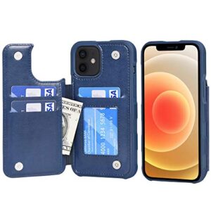 arae compatible with iphone 12 case and iphone 12 pro case - wallet case with pu leather card pockets back flip cover for iphone 12/12 pro 6.1 inch - blue