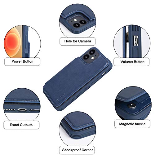 Arae Compatible with iPhone 12 Case and iPhone 12 Pro Case - Wallet Case with PU Leather Card Pockets Back Flip Cover for iPhone 12/12 Pro 6.1 inch - Blue
