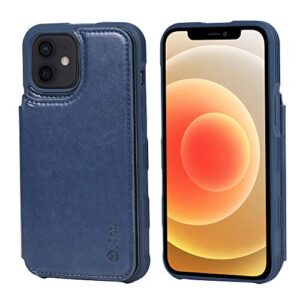 Arae Compatible with iPhone 12 Case and iPhone 12 Pro Case - Wallet Case with PU Leather Card Pockets Back Flip Cover for iPhone 12/12 Pro 6.1 inch - Blue