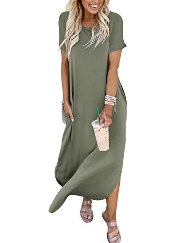 ANRABESS Women's Summer Maxi Dress Casual Loose T-Shirt Dress s Long Dress Short Sleeve Split A222-ganlanlv-M