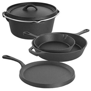 megachef assorted pre-seasoned cast iron cookware set, 5 piece, black