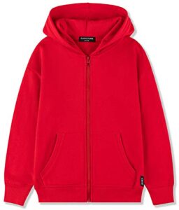 alwaysone kids soft fleece casual sweatshirt zip up hooded sports jacket with pocket boys girls athletic hoodie 3-12 years (red-l)