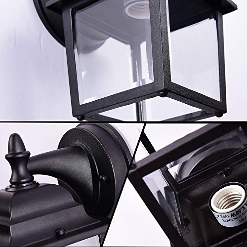 Simple Modern Outdoor Wall Light,Wall Sconce,Wall Lanterns Black, Outdoor Light Fixtures，Cast Aluminum, Anti-Rust, Transparent Glass lamp，Suitable for Courtyards, Villas, Parks, Plazas (2pack-)