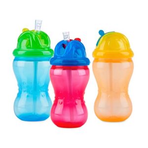 Nuby 3 Pack Boy Mega Flip It Cup with Soft Flex Straw, 12 Oz