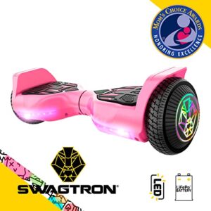 Swagtron Swagboard Twist 3 Self Balancing Hoverboard for Kids Multicolor LED Wheels and LiFePo Battery Technology, Pink