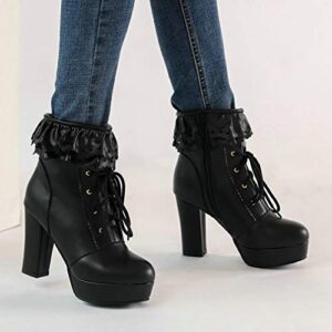 LUXMAX Women Lace Up Platform Ankle Boots Block High Heel Short Booties, Size 12.5 M US,Black