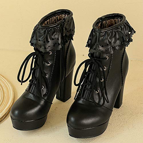 LUXMAX Women Lace Up Platform Ankle Boots Block High Heel Short Booties, Size 12.5 M US,Black