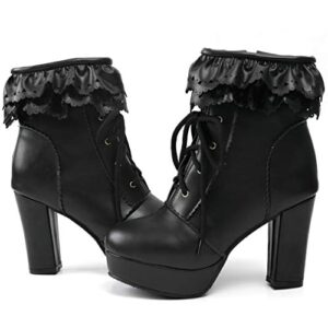 LUXMAX Women Lace Up Platform Ankle Boots Block High Heel Short Booties, Size 12.5 M US,Black