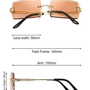 3 Pairs Rimless Rectangle Sunglasses Tinted Frameless Eyewear Vintage Transparent Y2K Glasses for Women Men (Grey, Tea and Blue)