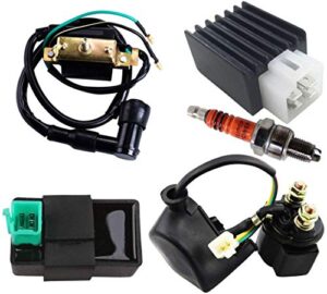 cdi box ignition coil 5 pin regulator rectifier relay spark plug for kazuma meerkat 50cc falcon 70cc 90cc 110cc taotao roketa coolster 110cc atv 3050b by lucky seven