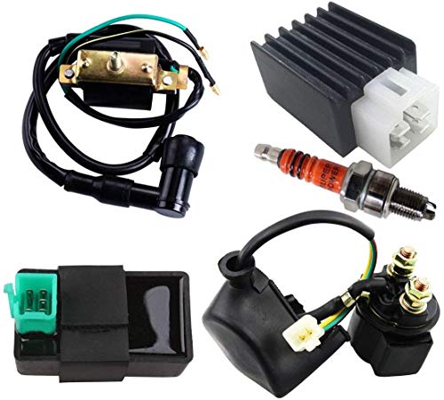 CDI Box Ignition Coil 5 Pin Regulator Rectifier Relay Spark Plug for Kazuma Meerkat 50cc Falcon 70cc 90cc 110cc Taotao Roketa Coolster 110CC ATV 3050B by Lucky Seven