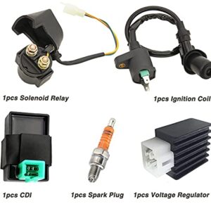 CDI Box Ignition Coil 5 Pin Regulator Rectifier Relay Spark Plug for Kazuma Meerkat 50cc Falcon 70cc 90cc 110cc Taotao Roketa Coolster 110CC ATV 3050B by Lucky Seven