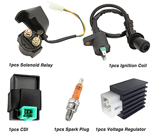 CDI Box Ignition Coil 5 Pin Regulator Rectifier Relay Spark Plug for Kazuma Meerkat 50cc Falcon 70cc 90cc 110cc Taotao Roketa Coolster 110CC ATV 3050B by Lucky Seven