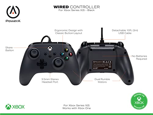 PowerA Wired Controller For Xbox Series X|S - Black, Gamepad, Video Game Controller Works with Xbox One