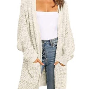 ZESICA Women's 2023 Fall Long Batwing Sleeve Open Front Chunky Knit Cardigan Sweater,B&Apricot,XX-Large