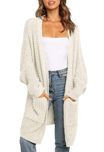 ZESICA Women's 2023 Fall Long Batwing Sleeve Open Front Chunky Knit Cardigan Sweater,B&Apricot,XX-Large