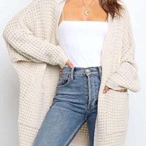 ZESICA Women's 2023 Fall Long Batwing Sleeve Open Front Chunky Knit Cardigan Sweater,B&Apricot,XX-Large