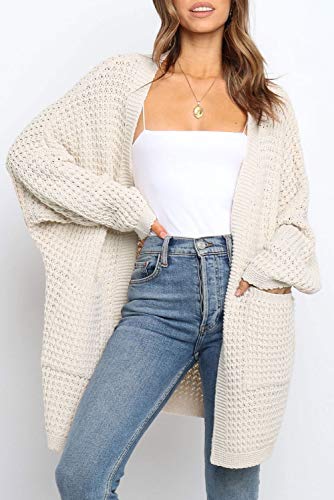 ZESICA Women's 2023 Fall Long Batwing Sleeve Open Front Chunky Knit Cardigan Sweater,B&Apricot,XX-Large