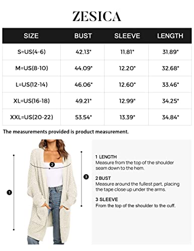 ZESICA Women's 2023 Fall Long Batwing Sleeve Open Front Chunky Knit Cardigan Sweater,B&Apricot,XX-Large