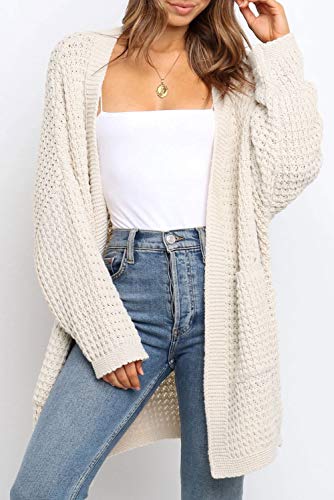 ZESICA Women's 2023 Fall Long Batwing Sleeve Open Front Chunky Knit Cardigan Sweater,B&Apricot,XX-Large