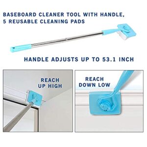 Baseboard Cleaner Tool with Handle 5 Reusable Cleaning Pads by No-Bending Mop Baseboard Cleaner Tool Long Handle Baseboard Cleaner tool for cleaning skirting boards and moldings,Baseboard Mop