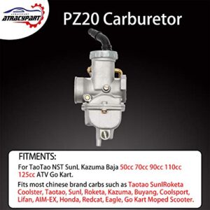 PZ20 Carburetor with Air Filter Gaskets for Kazuma Baja 50cc 70cc 90cc 110cc 125cc TaoTao 110B NST SunL Chinese Quad 4 Stroke ATV 4 Wheeler Go Kart Dirt Bike Honda CRF50F XL75 CRF80F XR50R