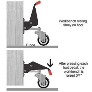 SPACEKEEPER Workbench Casters Kit 880 Lbs - 3 Inch Heavy Duty Retractable Caster Designed for Workbenches Machinery & Tables, 4 Pack