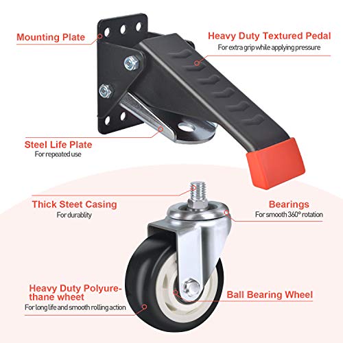 SPACEKEEPER Workbench Casters Kit 880 Lbs - 3 Inch Heavy Duty Retractable Caster Designed for Workbenches Machinery & Tables, 4 Pack