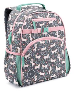 simple modern toddler backpack for school girls | kindergarten elementary kids backpack | fletcher collection | kids - medium (15" tall) | unicorn fields