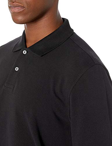 Amazon Essentials Men's Regular-Fit Long-Sleeve Pique Polo, Black, Large