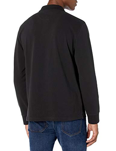 Amazon Essentials Men's Regular-Fit Long-Sleeve Pique Polo, Black, Large